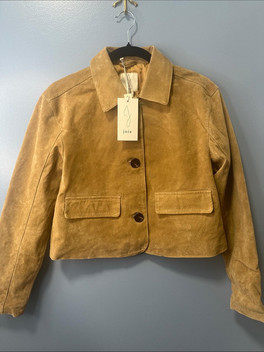 Joie Real Leather Suede Cropped Jacket in Camel Tan sz Small
